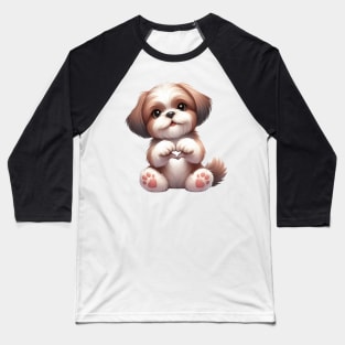 Valentine Shih Tzu Dog Giving Heart Hand Sign Baseball T-Shirt